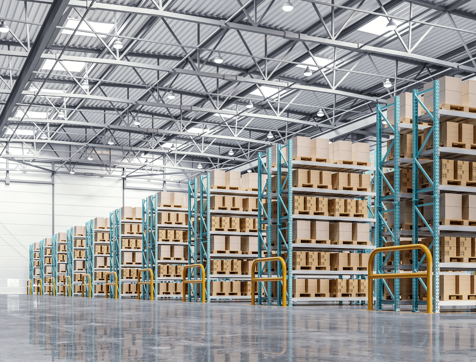 Rows of stocked pallet racking inside a fulfilment warehouse